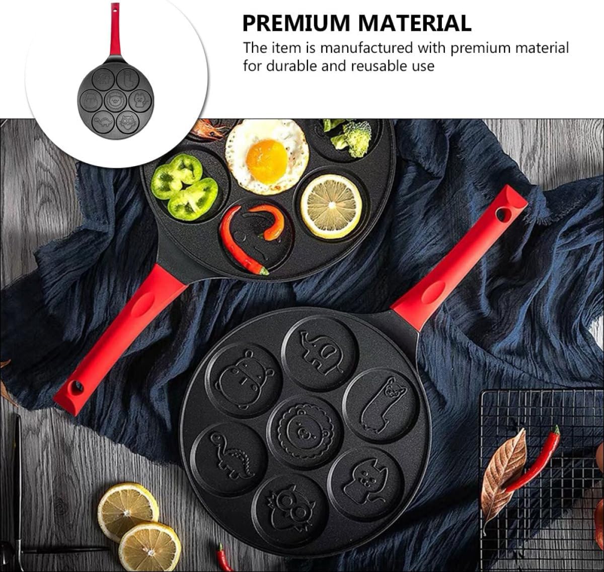 Zerodeko Non-stick 7-hole Egg Frying Pan Waffle Breakfast Cooking Pan Maifan Stone Coating Household Skillet for Home Kitchen Use Random Color