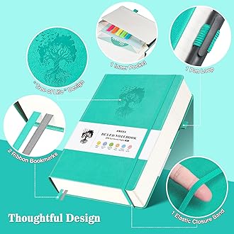 B5 Lined Journal Notebook, 370 Numbered Pages Thick Leather Journal for Writing, College Ruled Hardcover Notebook for Work,School with 100gsm Paper, Writing Journal for Women, Men (7.6" x 10.3" Blue)