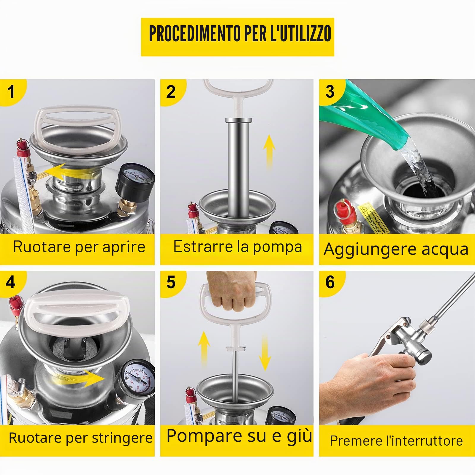 VEVOR Spruzzatore 6L in Acciaio Inossidabile, Spruzzatore Manuale a Pompa, Spruzzatore da Giardino Rinforzato a Pressione da 3,3 Pollici, Spruzzatore per Giardinaggio Domestico e Pulizia del Terreno