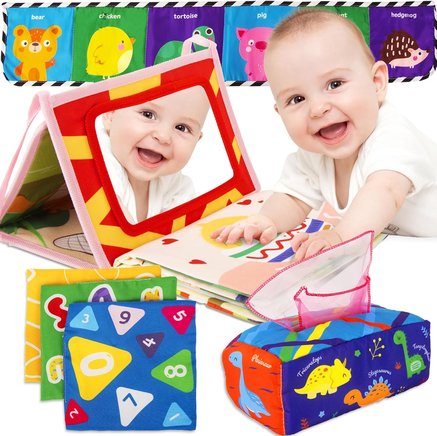 Airhive Baby Tissue Box Set, Baby Mirror Toys,Soft Cloth