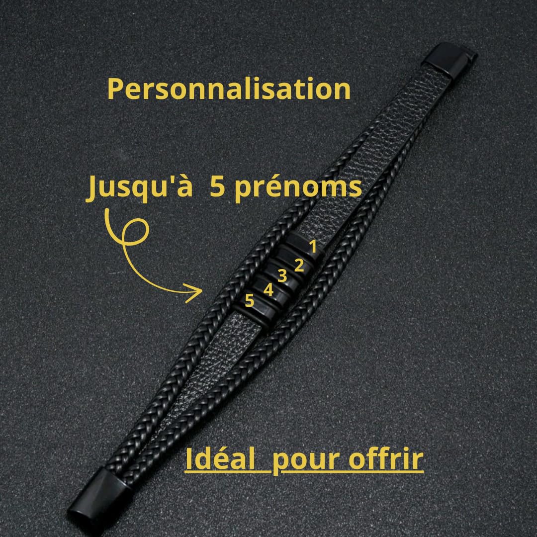 Lyly'S Bracelet homme personnalisé cadeau fête des pères Noël acier inoxydable prénoms 1-5 prénoms