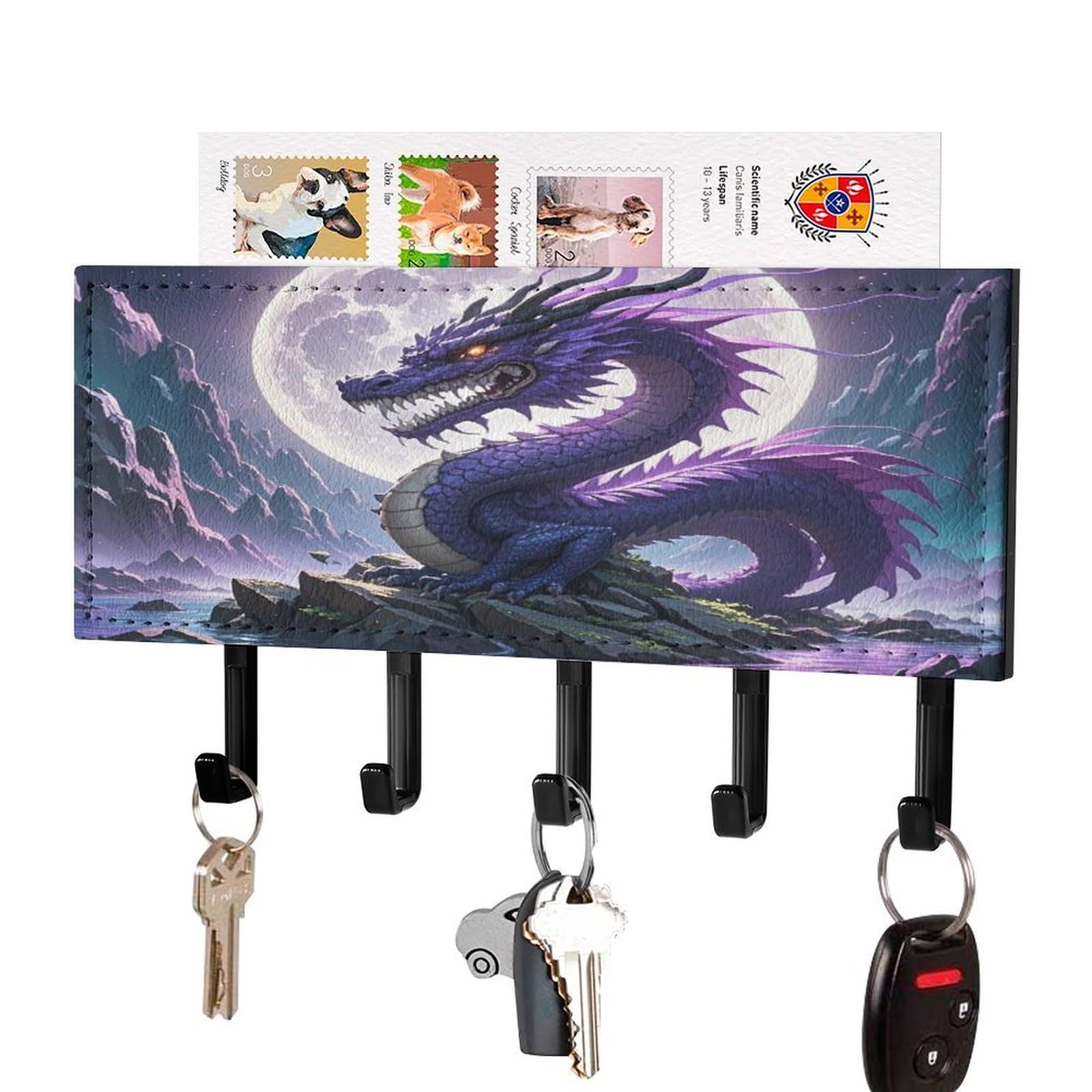 Colgador de llaves de dragón morado y luna, el regalo original para el hogar