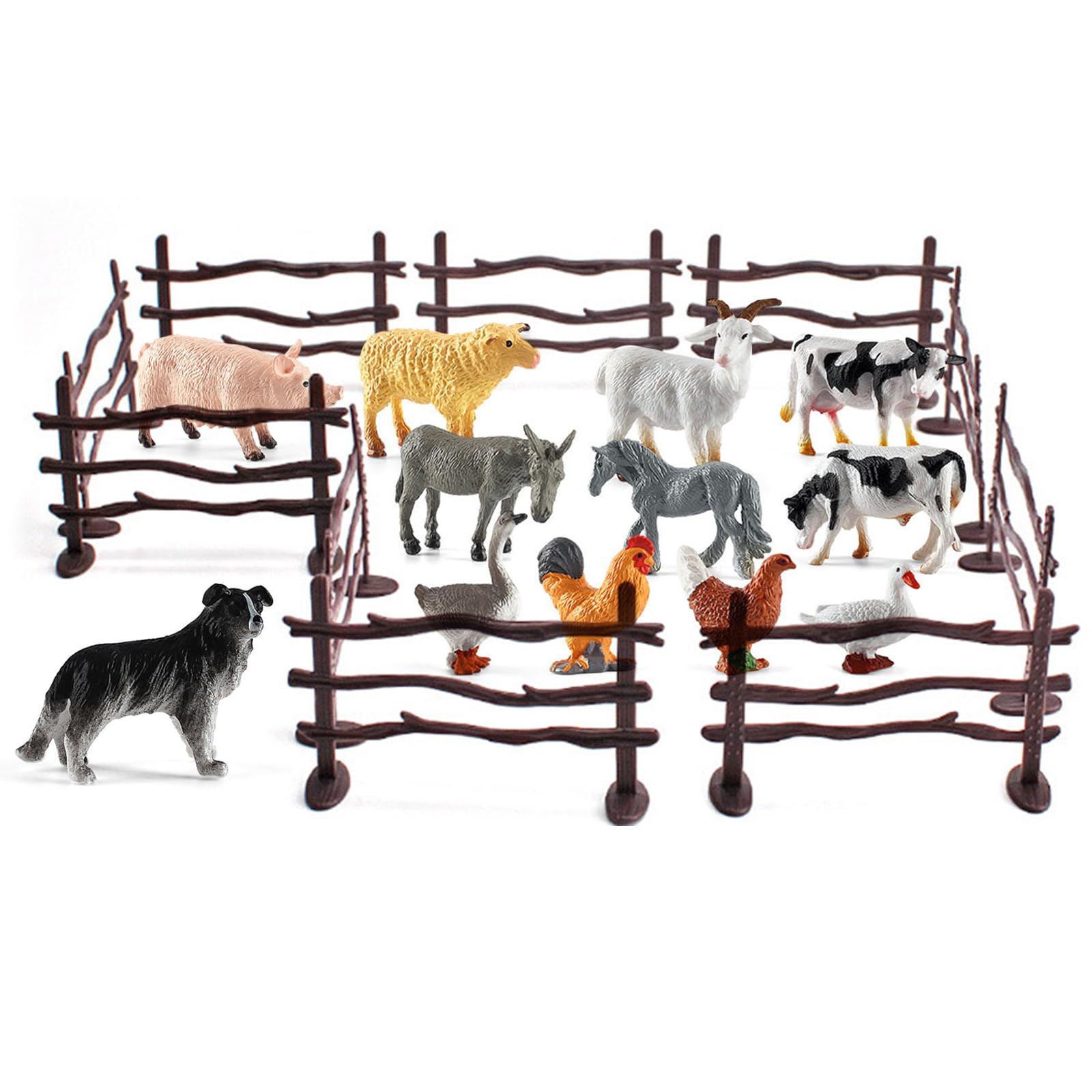 DAVBNM Farm Animals Set, Realistic Animal Figures Toys and Assemble Fence, Educational Playset Toy for 7-14 Year Old Kids