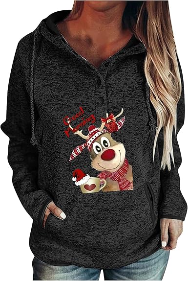 half button drawstring hooded sweater