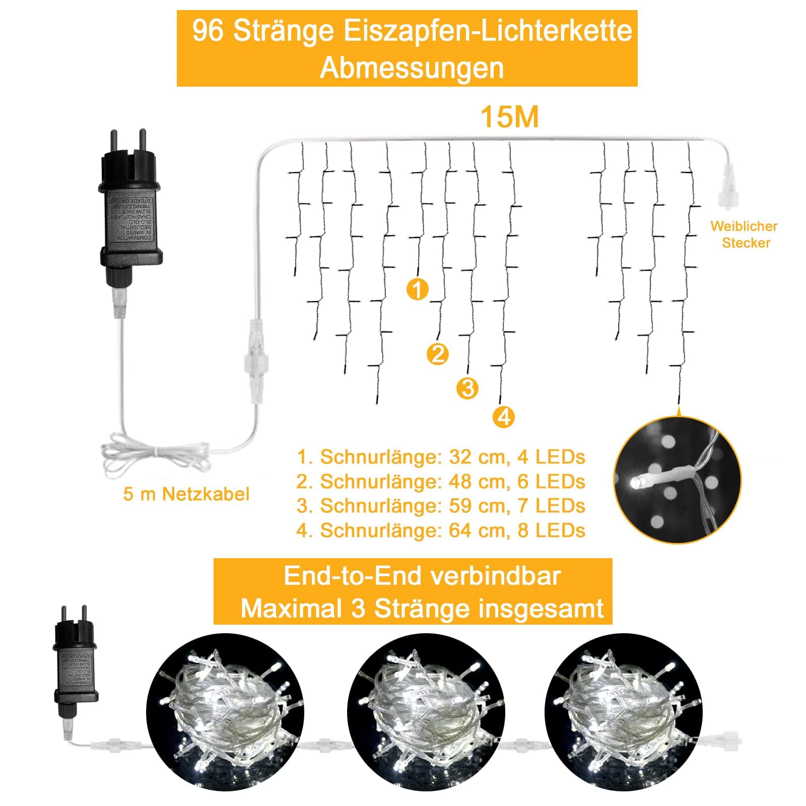 Eisregen Lichterkette Außen, LED Lichtervorhang mit Timer, IP44 Wasserdicht 8 Modi für Innenausstattung Außenbereich Schlafzimmer Hochzeit Weihnachten Party(Kaltweiß, 15m, 600 LED)