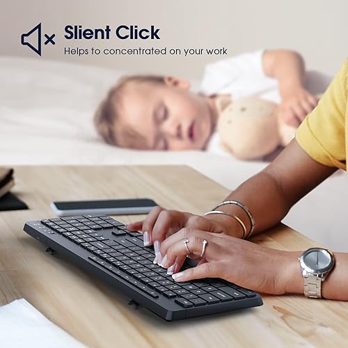 Miniatura 4 de COLIKES Teclado inalámbrico multidispositivo, teclado Bluetooth dual 2.4G, teclado de computadora con 8 teclas multimedia, teclado ergonómico de