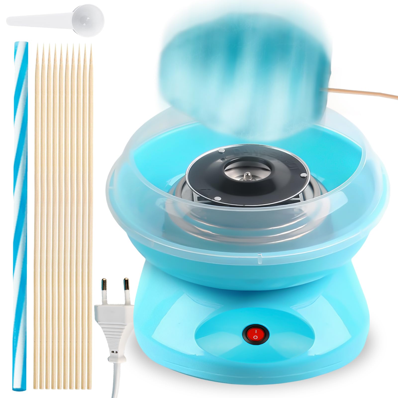 Zuckerwattemaschine Retro Cotton Candy Machine: Zuckerwatte Maschine mit Stäbchen und Messlöffel, Zuckerwatte Zucker Set Höhe 27 cm für Zuhause Kindergeburtstag Party Blau