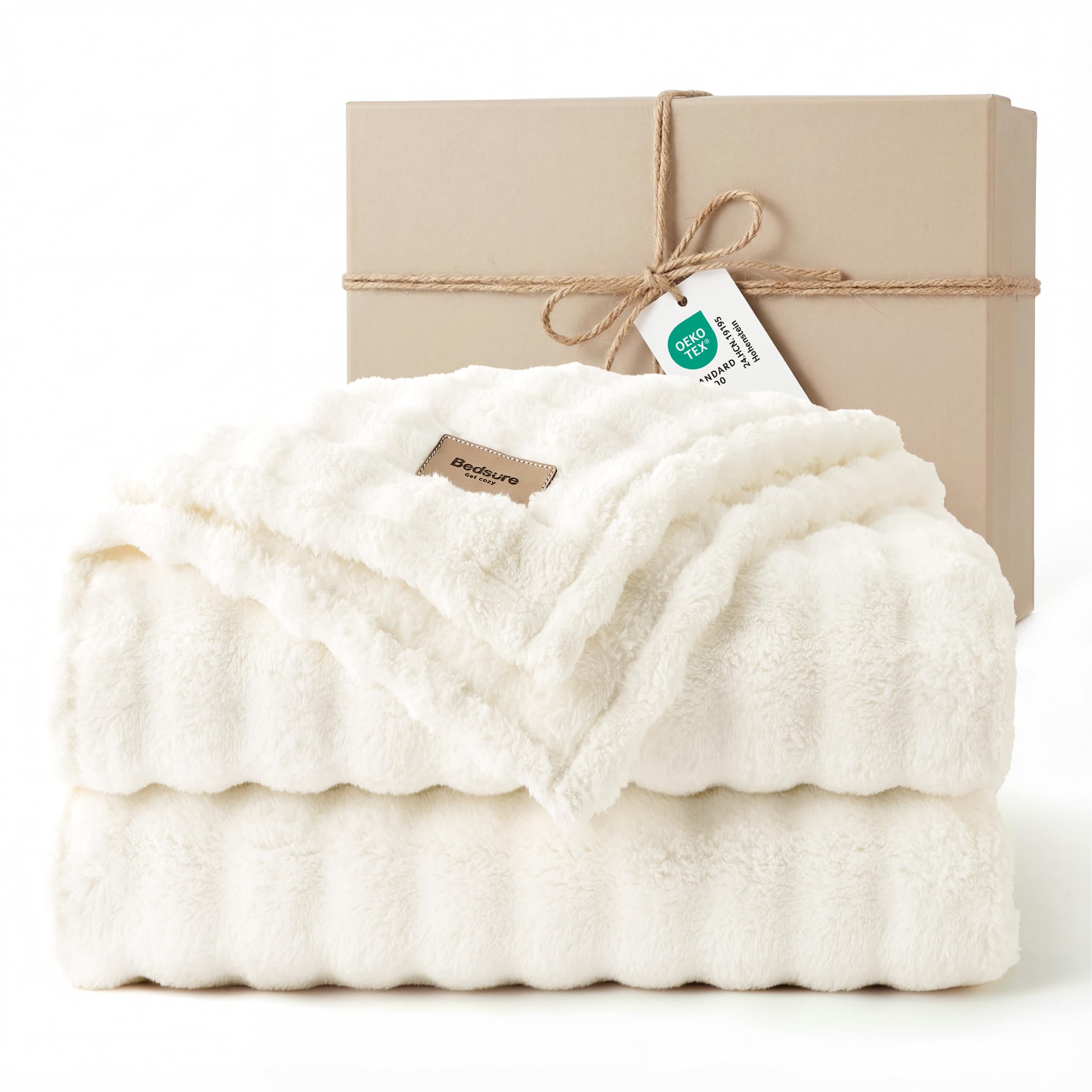 Bedsure Cosy Bubble Fleece Blanket - Soft Plush Throw Blanket for Adults, Lightweight & Warm, Off White, 270x230 cm for Sofa Throw, Bed, Gift Idea โ image 1