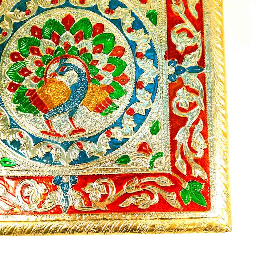 APKAMART The Online Shop Pooja Chowki Bajot | Minakari Chauki, Pooja Bajot (8 Inch; Multicolour) for Religious Decor & Gift Article, Wood 3