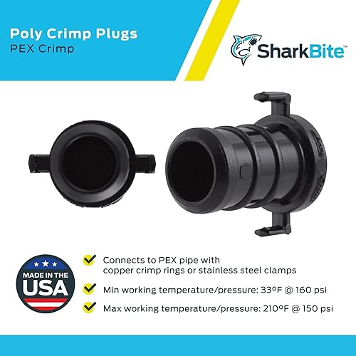 Miniatura 9 de SharkBite - Tapón de crimpado de polietileno de 12 pulgada, paquete de 5, tubo PEX, PE-RT, UP514A5