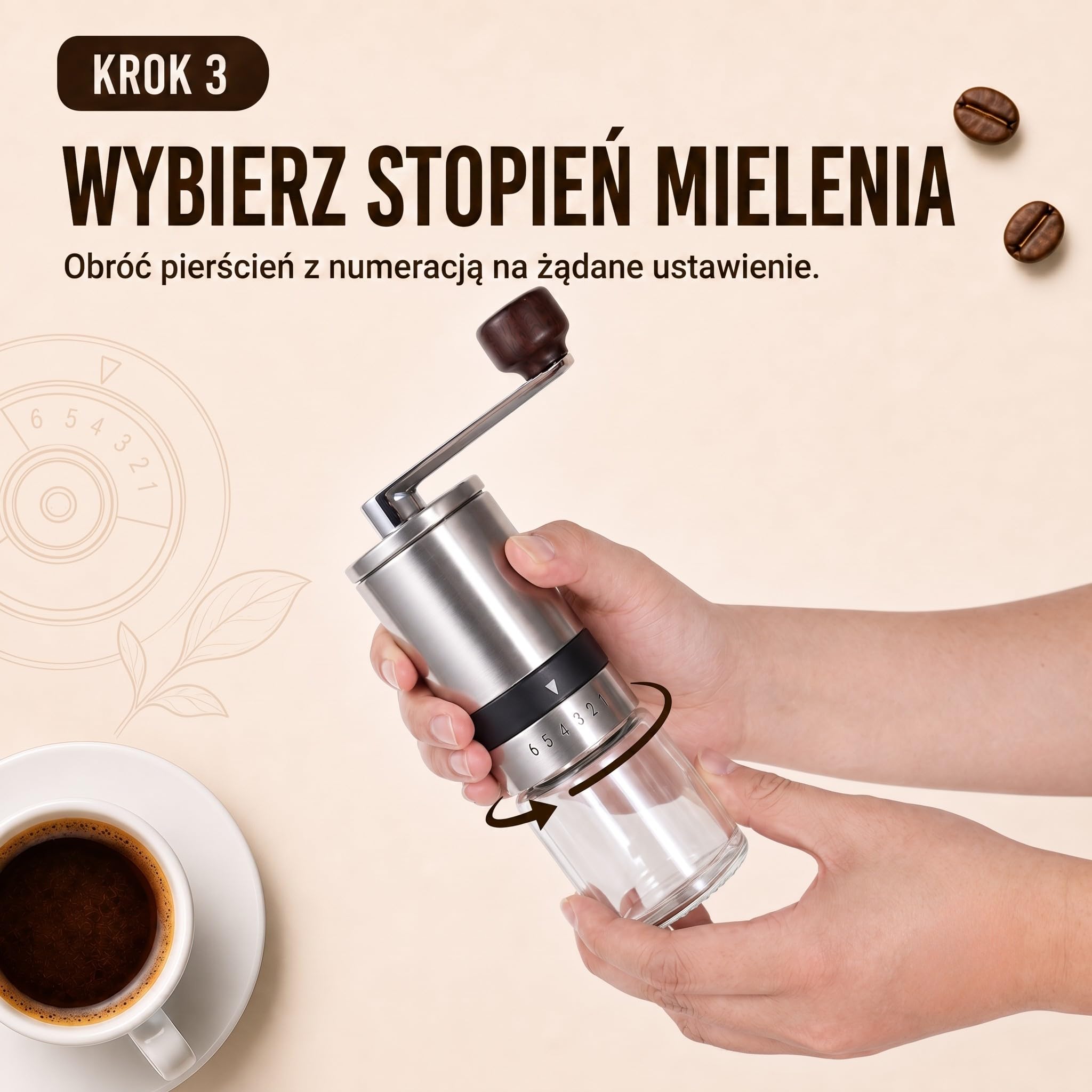 Ręczny młynek do kawy z 2 szklanymi pojemnikami, stal nierdzewna, ceramiczny mechanizm mielący do espresso, do kawy filtrowanej, francuskiej prasy na kemping (srebrny, z 2 pojemnikami)