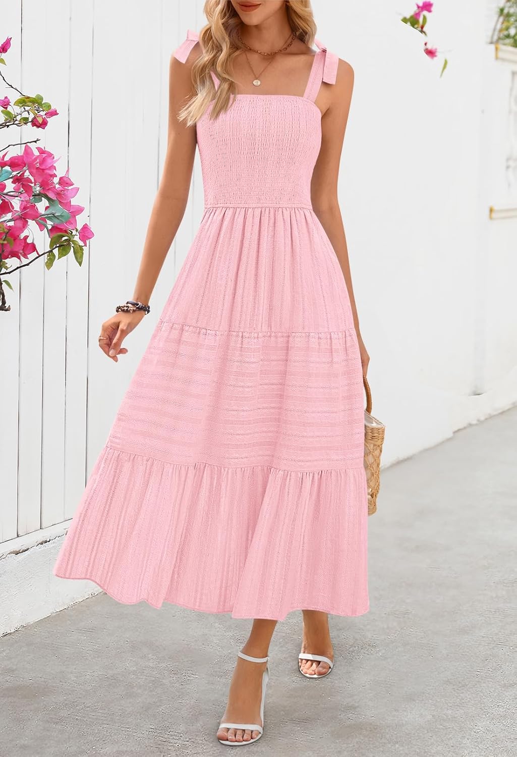 MEROKEETY Women's 2026 Spring Boho Maxi Dress Summer Beach Vacation Casual Sleeveless Smocked A Line Sundress with Pockets - Image 2