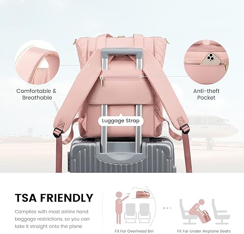 Miniatura 6 de LOVEVOOK Mochila para laptop para mujer, Rosado, Mochila de viaje para computadora portátil y profesor universitario