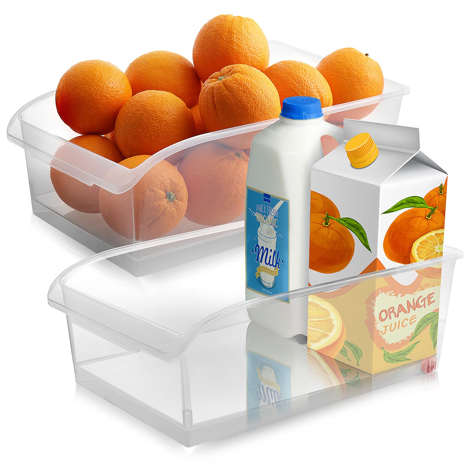 Zilpoo2 Pack - Large Refrigerator Organizer Bins with Pull Out Wheels, Wide Freezer Shelf Containers, Kitchen Pantry Cabinets Food Organization Baskets, Clear Plastic Fridge Storage Bin