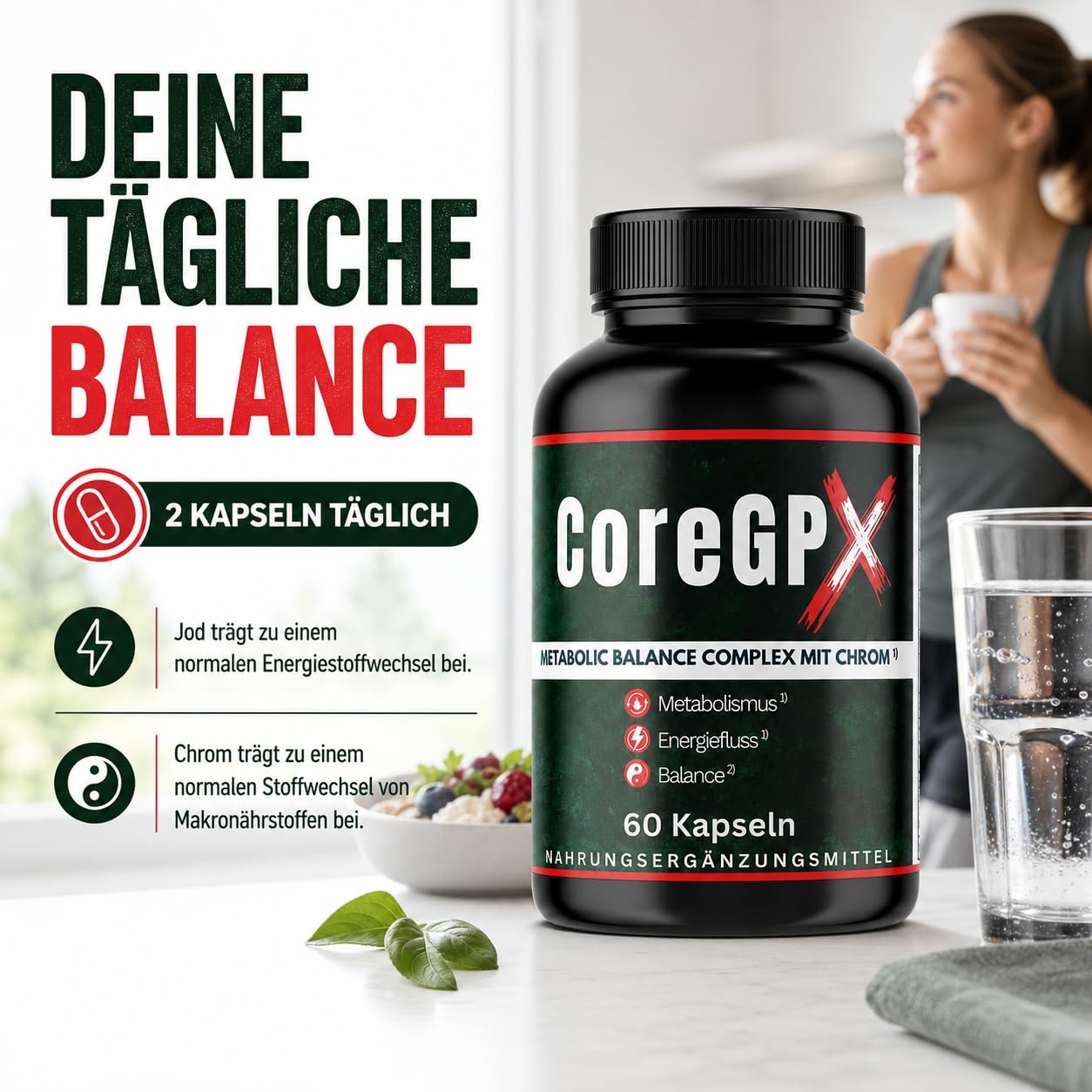 Core GPX Original von ZENICAPS – 60 Stoffwechsel Kapseln mit Chrom & Jod – Chrom für normalen Makronährstoffwechsel, Jod für Energiestoffwechsel – mit Grüntee, grünem Kaffee, L-Carnitin & L-Tyrosin