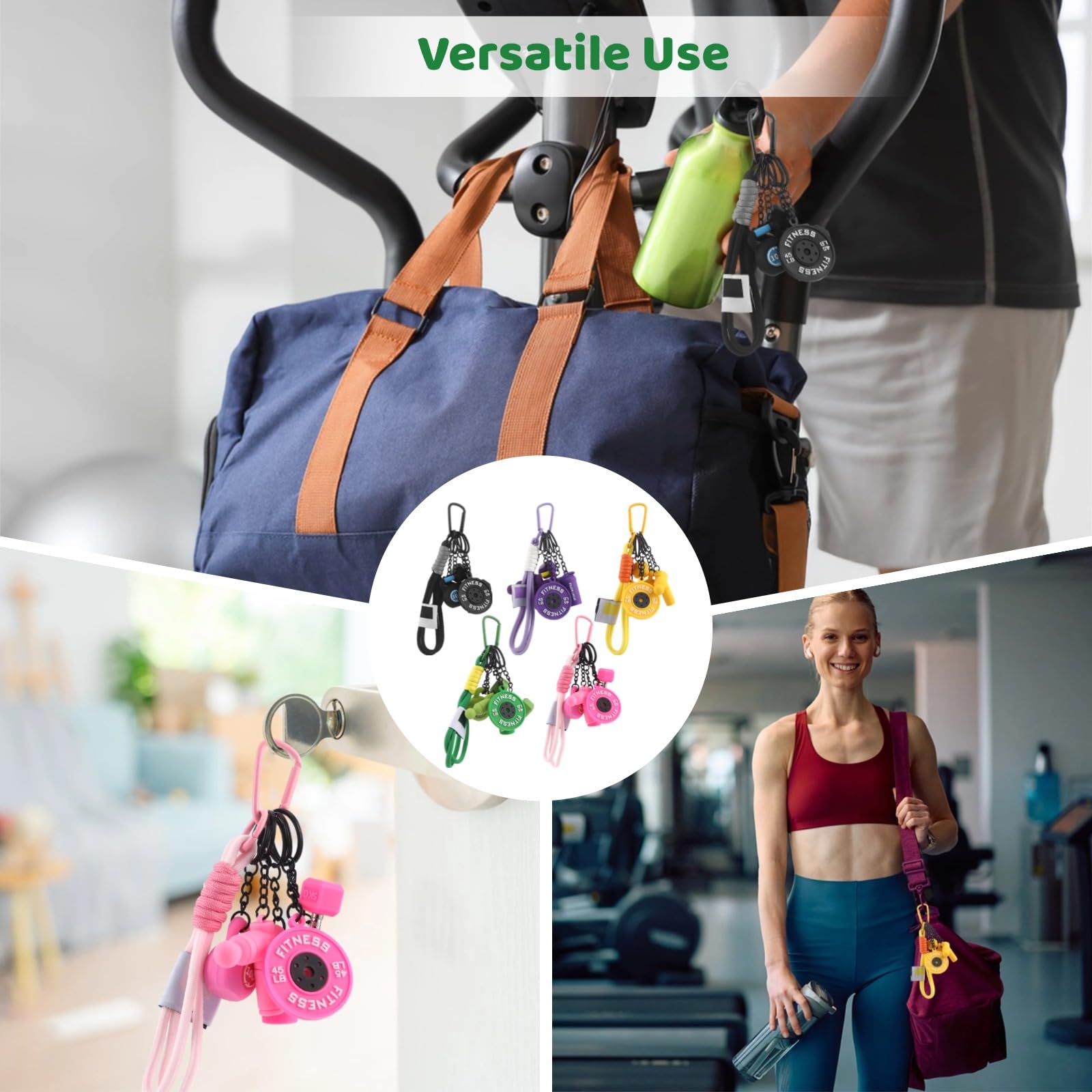 Zestaw breloków do fitnessu, hantle sztanga, kettlebell, zawieszki na butelkę wody, breloki na siłownię, do torby, samochodów, prezentów na siłownię, motywacyjne zawieszki do torby do