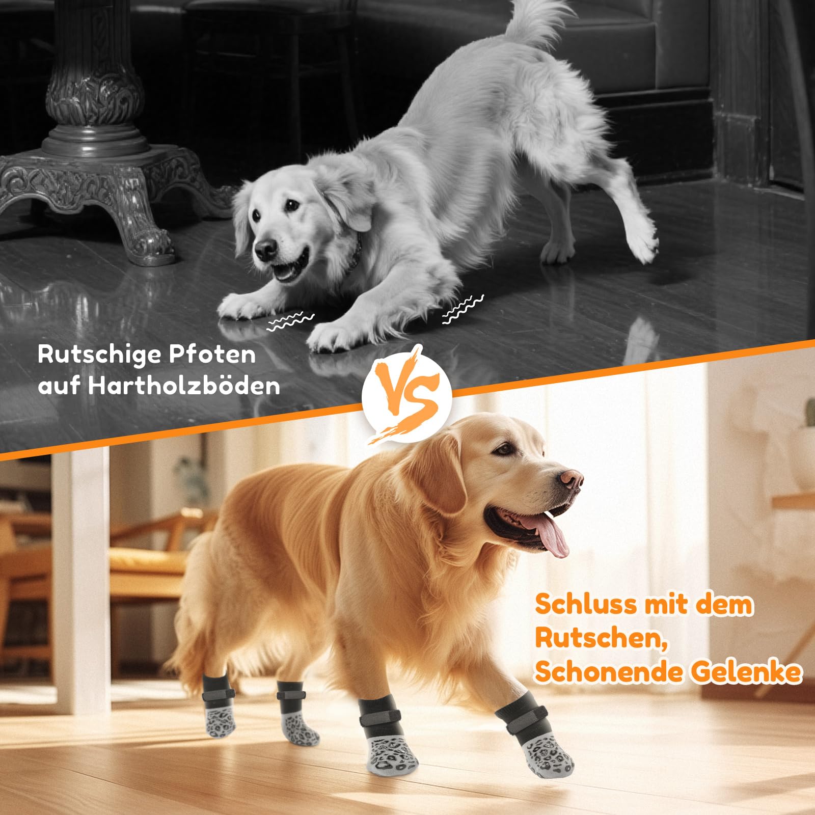 PICK FOR LIFE Calcetines Antideslizantes para Perros, 2 Pares, de Doble Cara, con Correas Ajustables para Interiores (Gris, M)