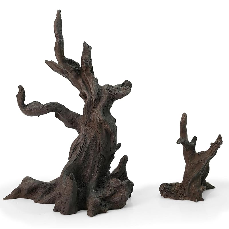 Decoração para Aquário em Resina com Textura de Madeira FZONE JM-1, Conjunto com 2 Peças