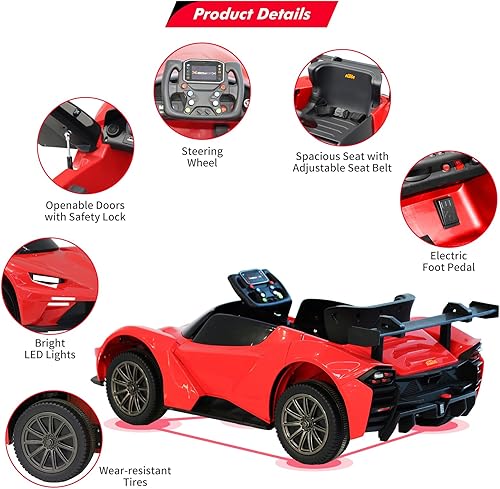 Miniatura 2 de Auto deportivo de 12 V, 7 AH, funciona con batería con control remoto, bocina, USB, música, faros LED para niños de 3 a 8 años de edad, juguete de