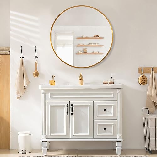 Miniatura 6 de NeuType Espejo redondo de 36 pulgadas para pared, espejo de baño dorado para espejos redondos de pared para baño, marco mental montado en la pared,