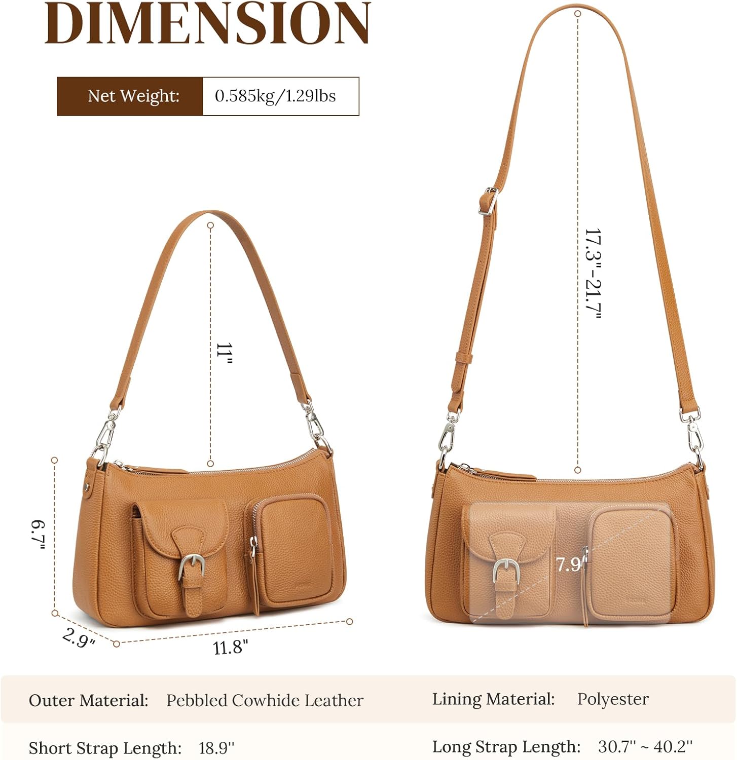 S-ZONE Leather Shoulder Bag for Women Convertible Crossbody Bags Hobo Purse Handbags with 2 Removable Straps - Image 3