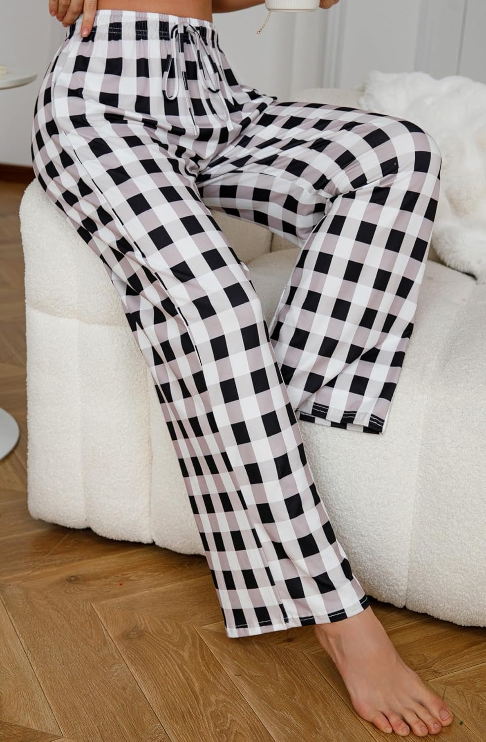 X-Image Comfy Casual Plaid Pajama Pants for Women Drawstring Palazzo Lounge Sleepwear Bottoms with Pockets - Image 5