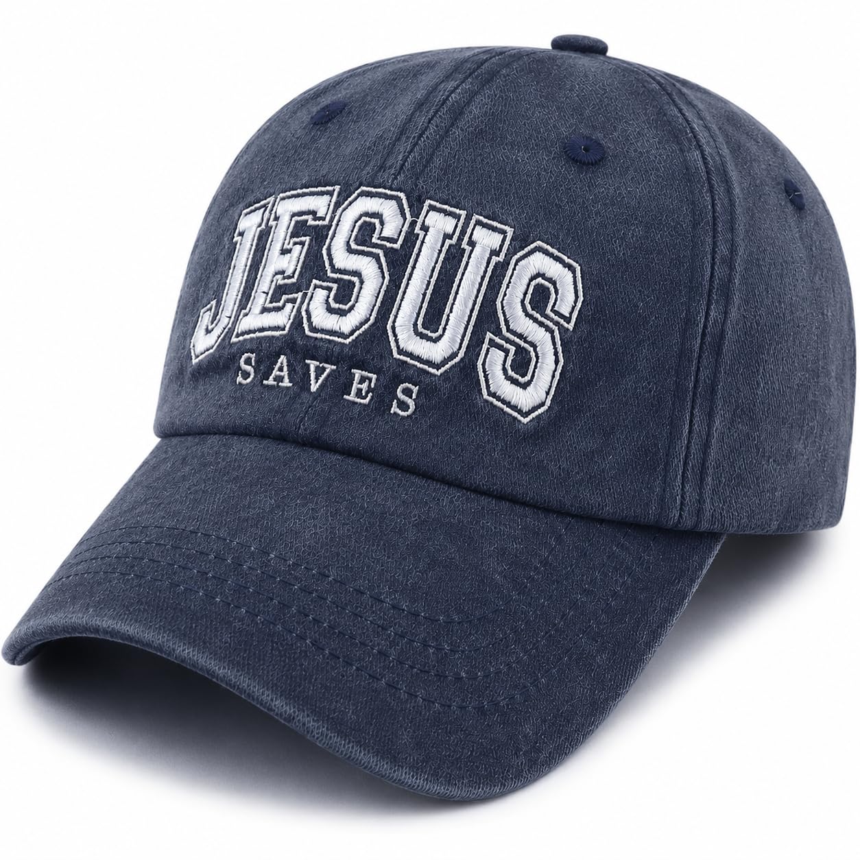 Jesus Saves Embroidered Baseball Cap for Men & Women, Adjustable Washed Look Hat with Curved Peak, Ventilation Eyelets & Buckle Strap-image-42