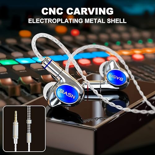 Vista 18 de BASN Metalen - Monitores intrauditivos para auriculares, músicos, aislamiento de ruido, 4 controladores, IEMs con graves profundos, dos cables MMCX