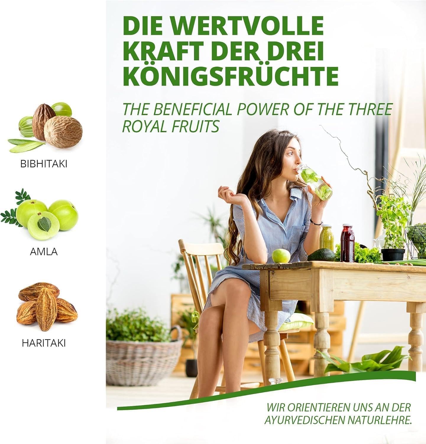 MoriVeda Triphala compresse 1000 mg, miscela ayurvedica di tre frutti composta da amla, haritaki e bibhitak, integratore vegetale vegano, 3x 120 compresse