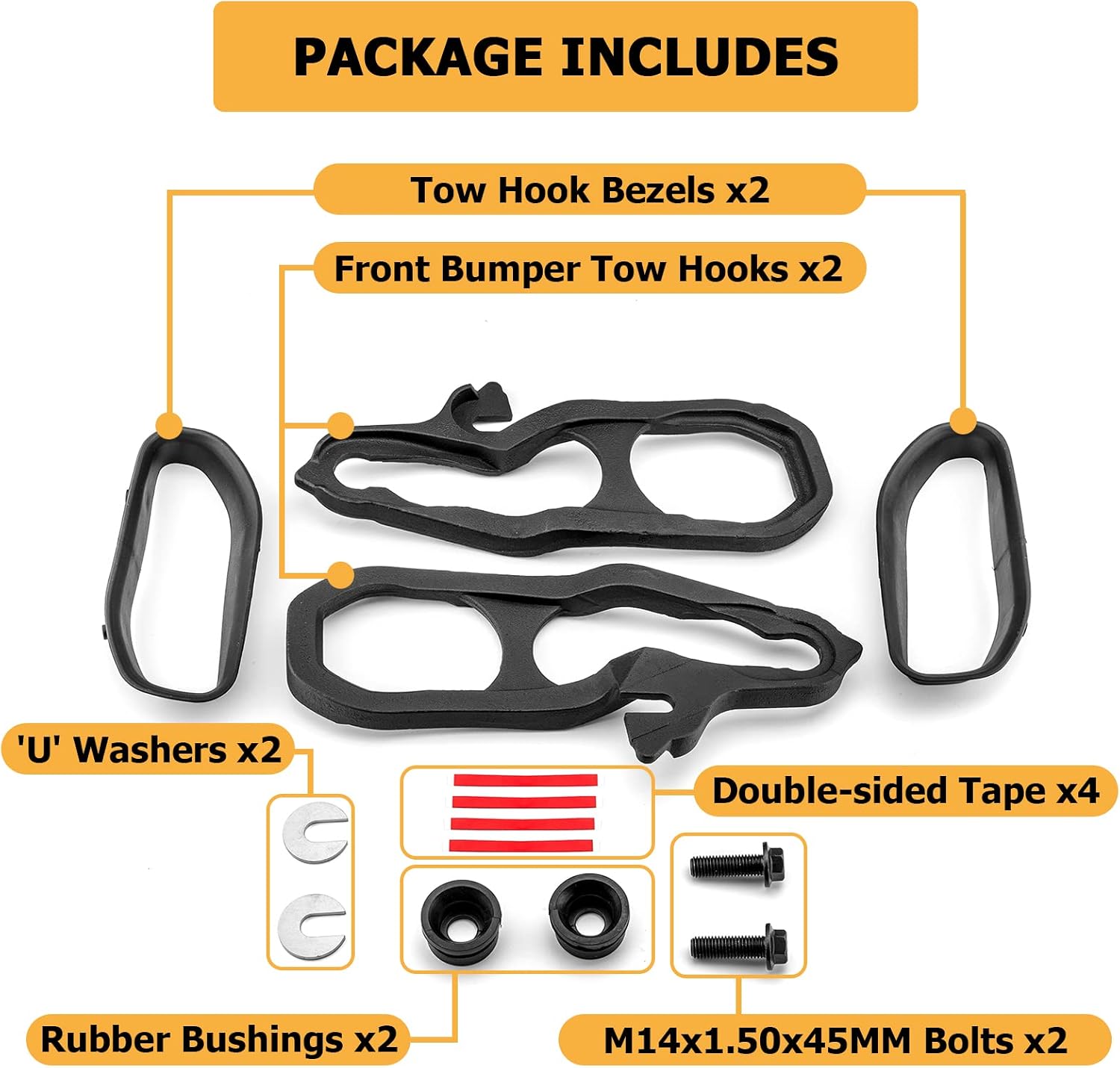 WeiSen Front Bumper Tow Hooks Left & Right with Tow Hook Bezels Compatible with 2019-2022 Dodge Ram 1500 DT Replaces 82215268AB 68272944AB 68272945AB