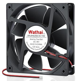Wathai 1225 48V 120mm DC Brushless Cooling Fan 2pin 120x120x25mm | Dual Ball High Airflow for Servers, NAS, Electronic Components