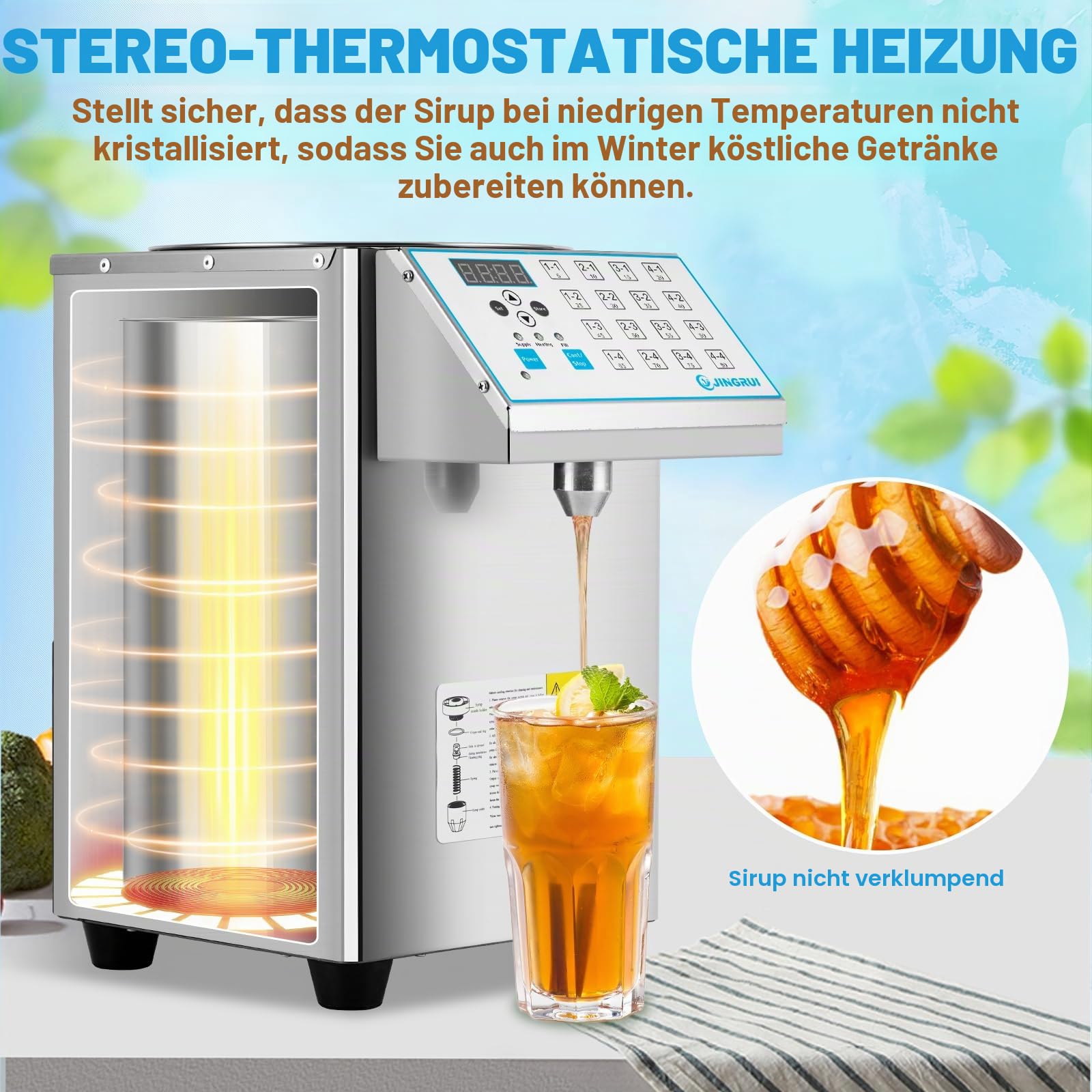 Automatischer Fruktosespender Sirupspender 8.5L for Bubble Tea Fruktose Quantitative Maschine Edelstahlfass + Fruktoseauslass 16 Gruppen 220V