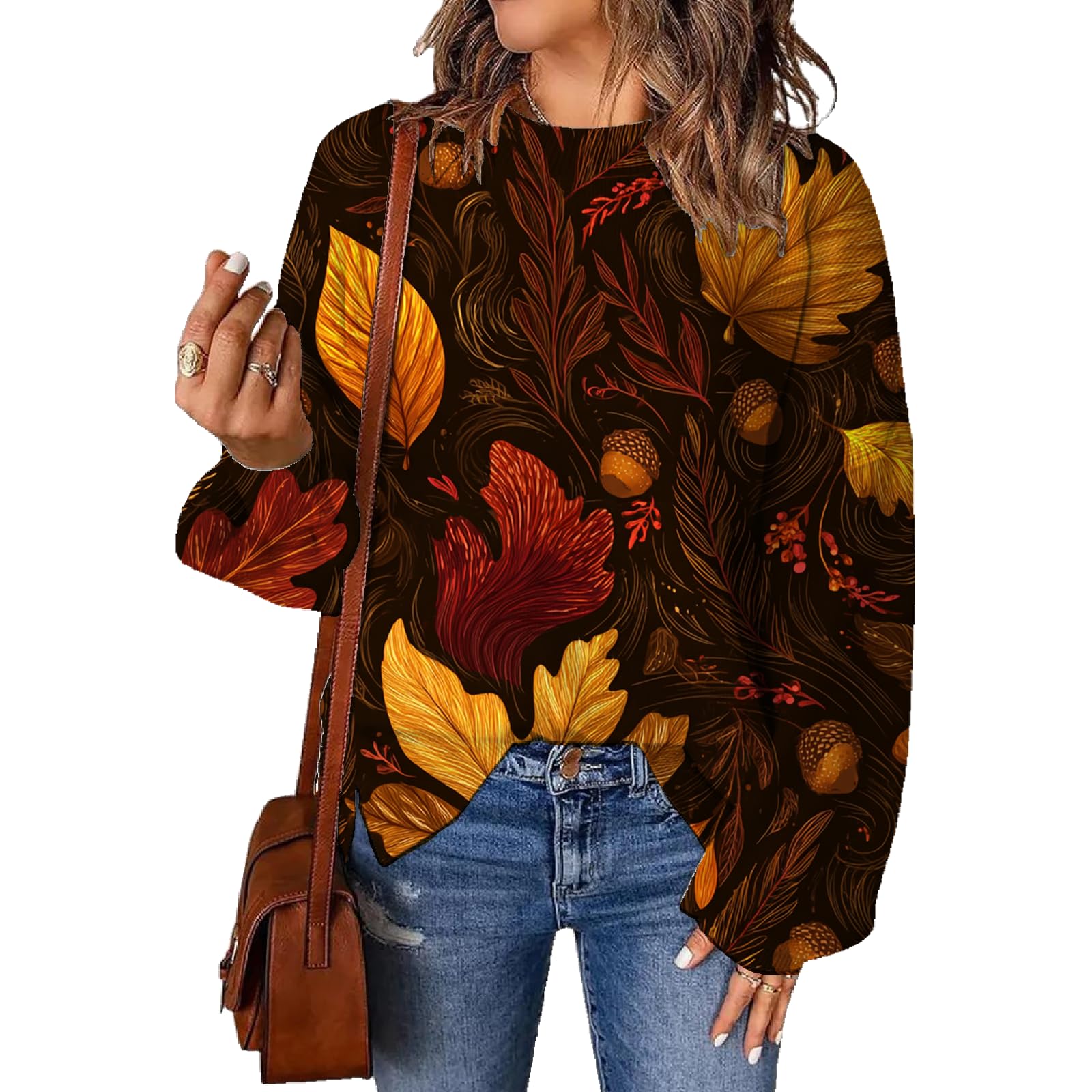 Floral Print Sweaters for Women Cute Long Sleeve Crewneck Casual Jumper Tops Chunky Comfy Knit Fall Winter Pullover