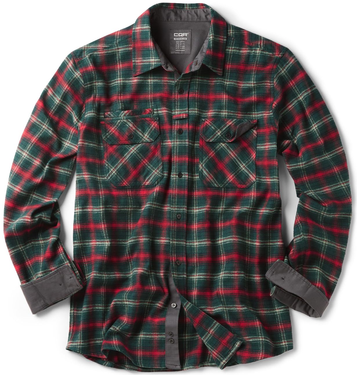 CQR Men's 100% All Cotton Button Down Flannel Shirts, Long Sleeve Brushed Warm Soft Casual Outdoor Plaid Shirt