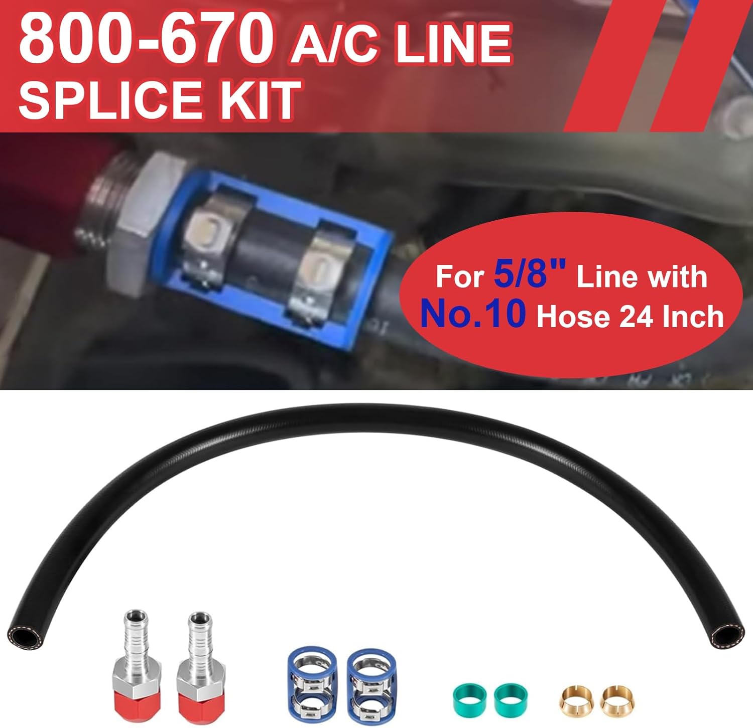 800-670 A/C Line Splice Kit With No.10 Hose Fit for 5/8”Line to Hose Repair, Air Conditioning Repair Splice Connector Kit(800-670)