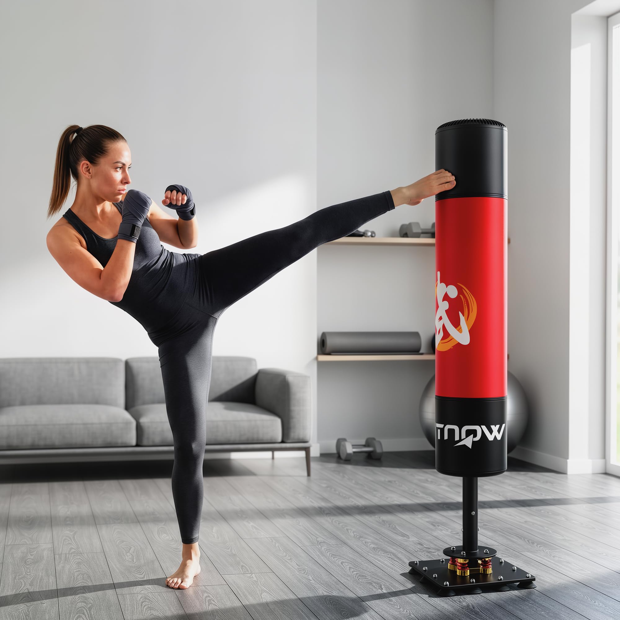 SPORTNOW Sacco da Boxe Autoportante per Adulti, 156 cm, Robusto, con 12 Ventose e Ammortizzatore, per Kickboxing, MMA, Muay Thai e Allenamento in Casa