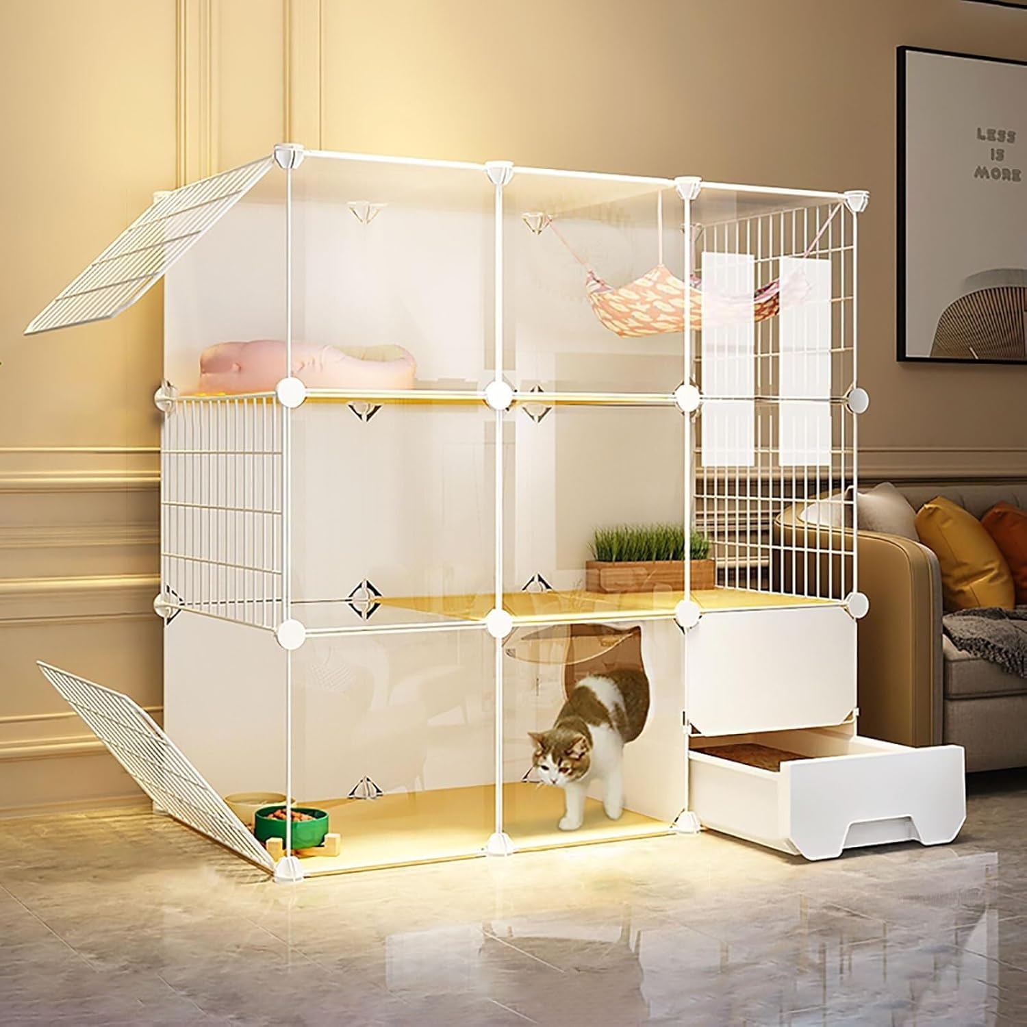 Cat Cage Playpen with Ladder, Litter Box, Nest & Bowl – Large Indoor Exercise Space for 1-2 Cats, Detachable Metal Crate (Size : 107x47x107cm-A)(107x47x107cm-B)