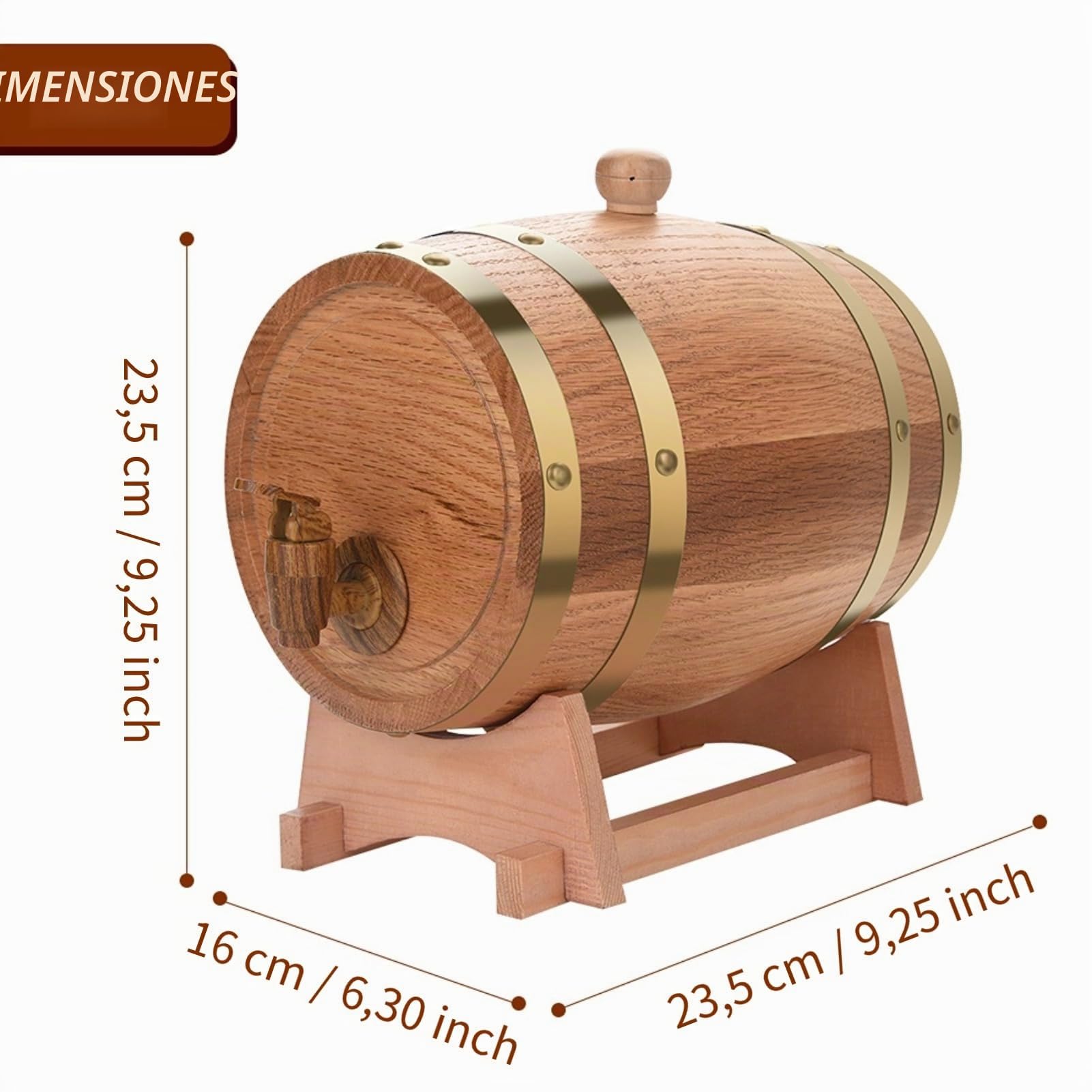 Greensen Barril de Roble 3 litros, Barrica de Madera para Vino, Whisky, Licor o Cócteles, Pequeña para Aficionados del Vino, Bares y Eventos