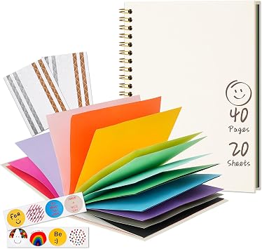 Kids Photo Album Scrapbook Supplies, 28X20.5 cm Colorful Pages Arts and Crafts Scrap Book, Creative Memory Journal for Drawing, Writing, Photo, Personalised picture Gifts for Boys and Girls, Cream