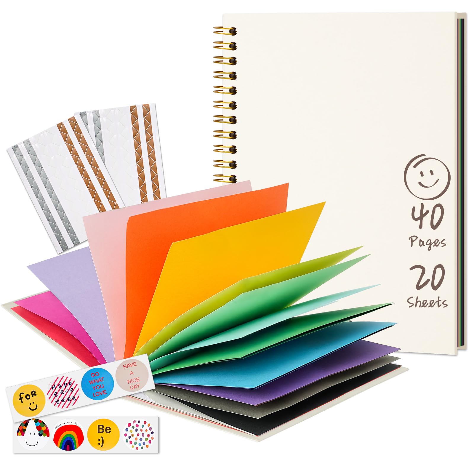 Kids Photo Album Scrapbook Supplies, 28X20.5 cm Colorful Pages Arts and Crafts Scrap Book, Creative Memory Journal for Drawing, Writing, Photo, Personalised picture Gifts for Boys and Girls, Cream