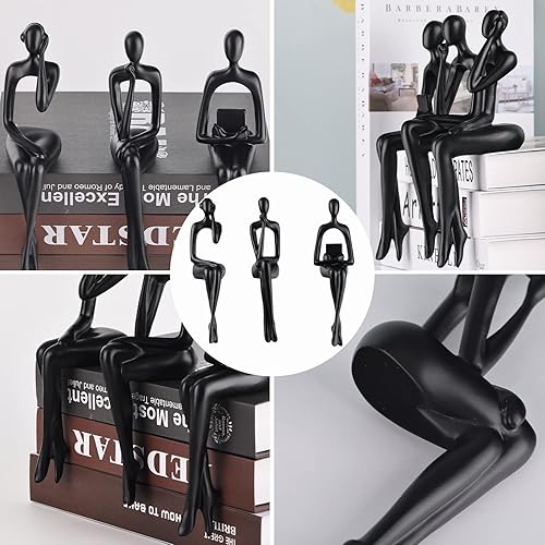 Miniatura 4 de SHENGTIAN Escultura de lectura de resina, estatua de pensador sentado negro, esculturas abstractas, detalles de decoración de estantería, oficina en