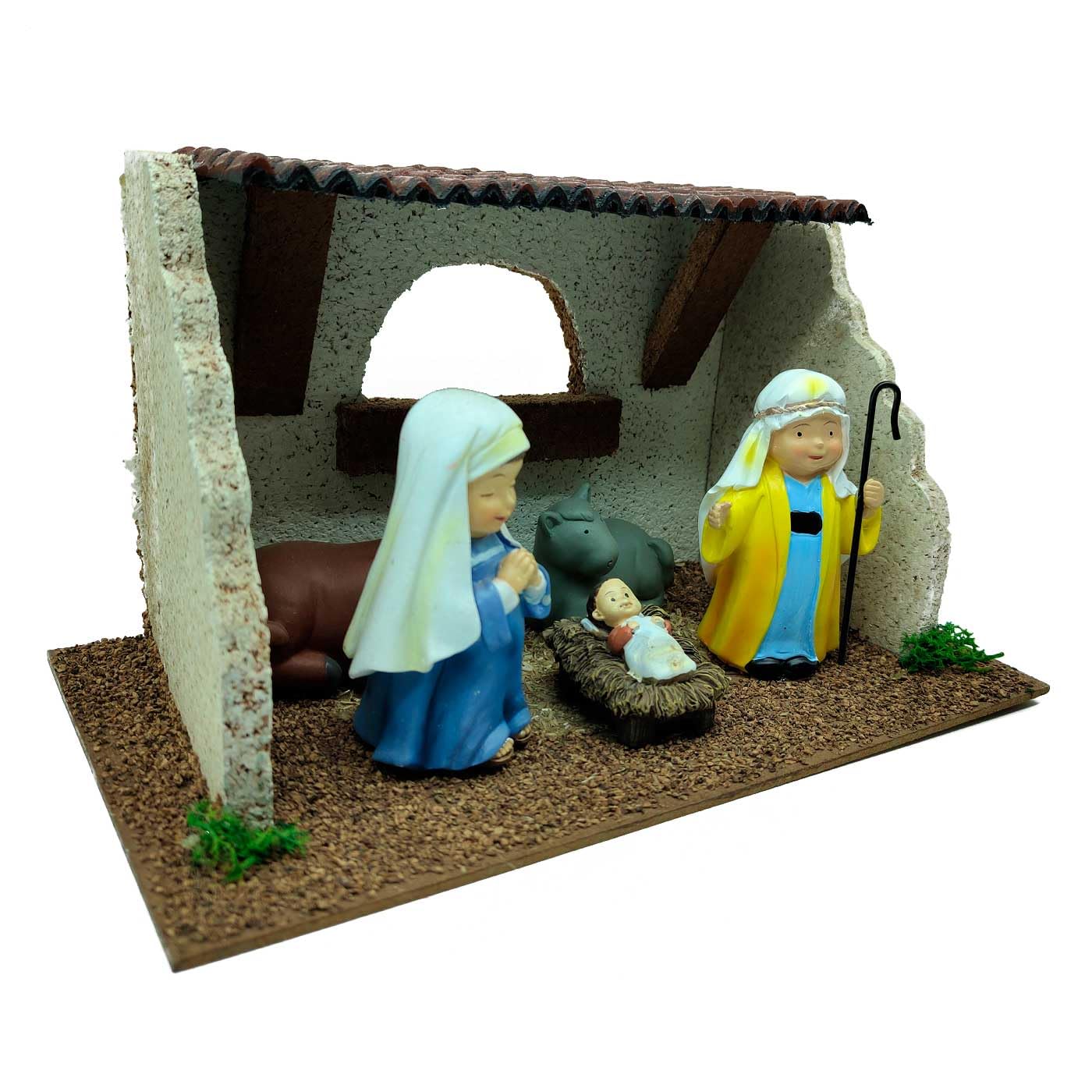 Acan Tradineur - Cueva de Nacimiento con 3 Figuras: María, José y el Niño Jesús para Belén - Estilo Naïf - Marmolina - Adorno Divertido para Nacimiento, Navidad, decoración Tradicional - 10 cm