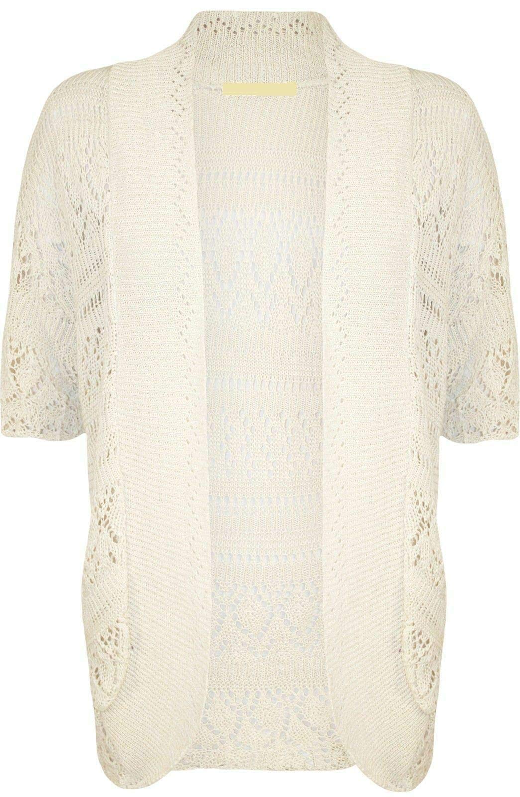 Zee Fashion Women's Cream Knitted Bolero Crochet Shrug Open Cardigan Plus Size Uk 8-30