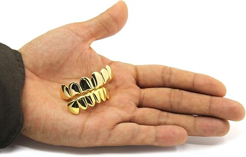 Vista 4 de Dentadura para maxilar inferior o superior, calce personalizado, enchapada en oro 14K, estilo Hip Hop