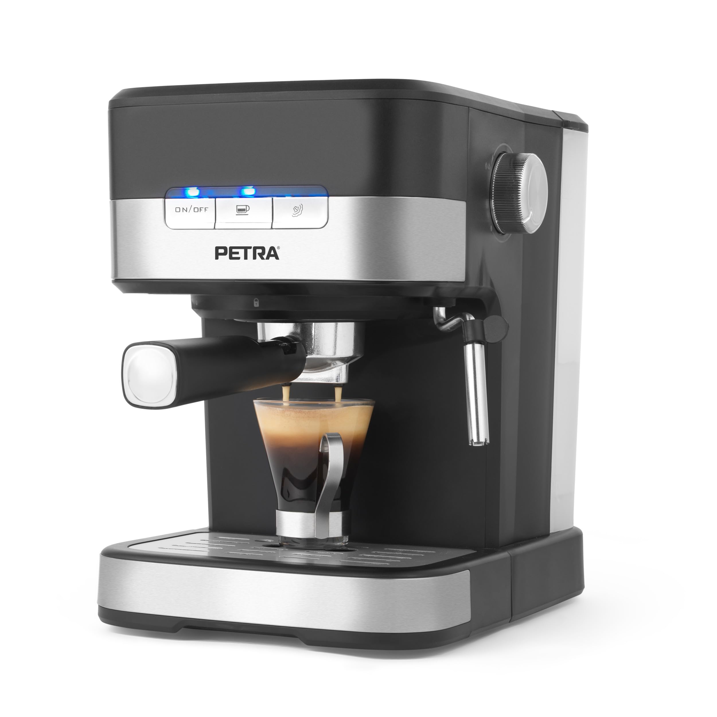 Petra PT4623VDEEU7 Elektrische Espressomaschine, 15-bar-Druckpumpe, Milchaufschäumer, BPA-frei, Schwarz