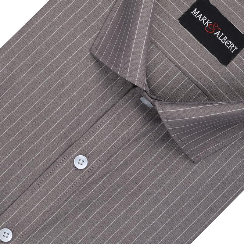 Image of MARK & ALBERT Men's Striped Half Sleeves Regular Fit Shirt | Stretchable Fabric