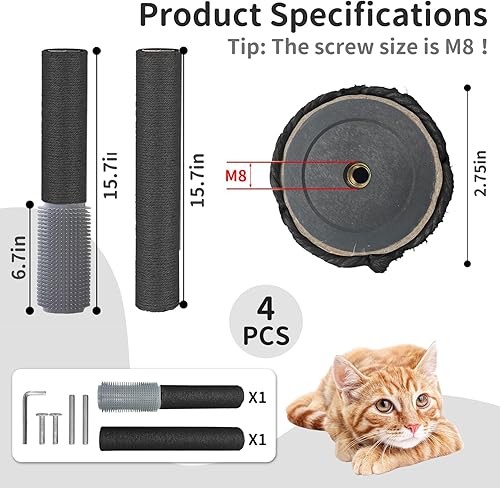 Miniatura 2 de Fhiny Poste rascador de repuesto para gatos con peluquero, extensión de repuesto de sisal natural para gatos, árbol, bricolaje, escalada, perca,