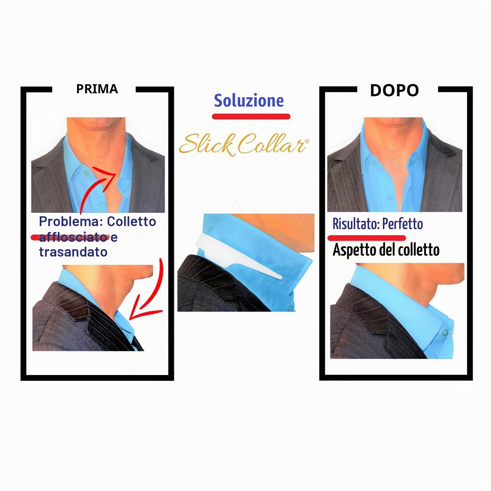 Slick Collar Supporto regolabile per colletto per colletto e abbottonatura, per uomini e donne, bianco, Small-3X-Large