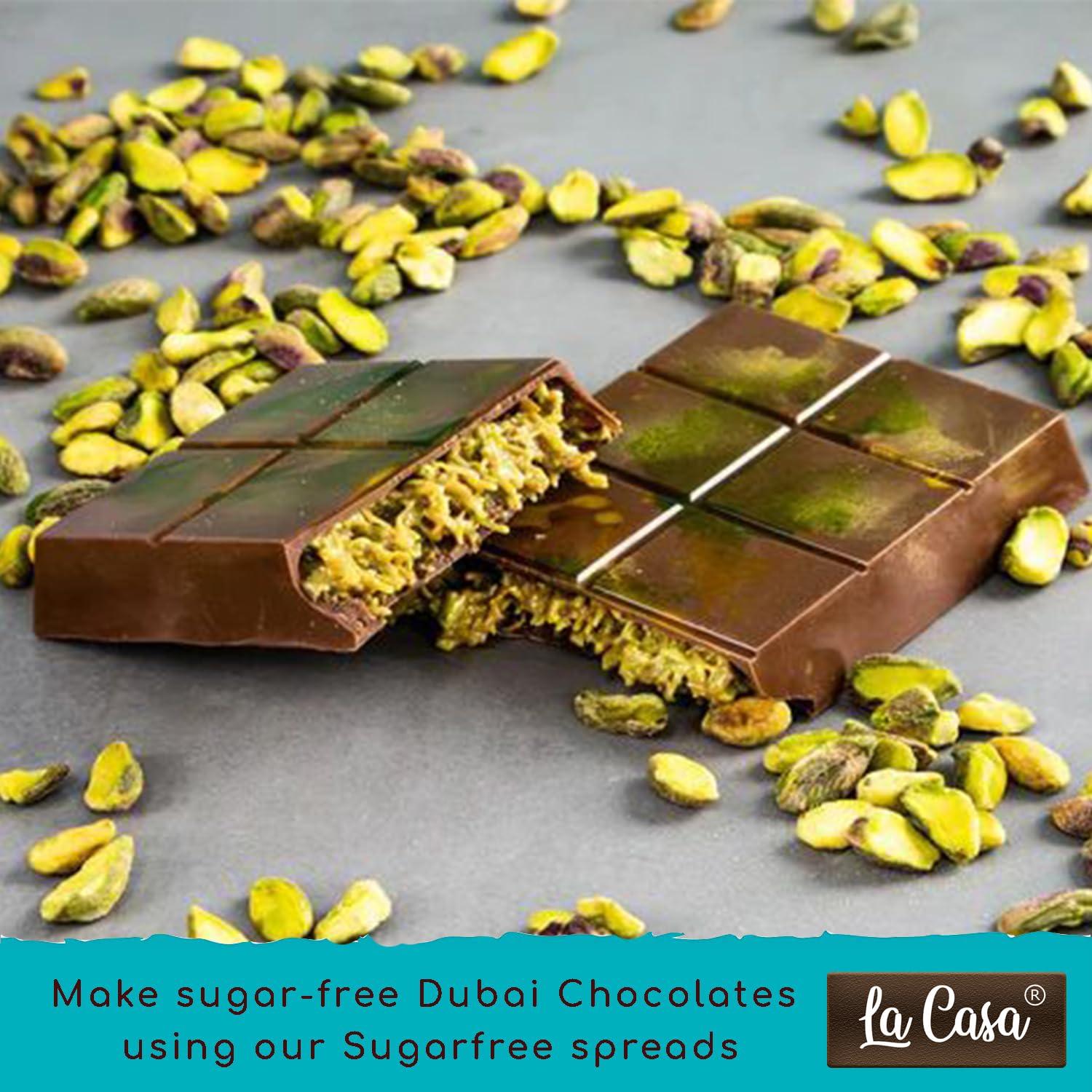 La Casa Sugar-free Kunafa Pistachio Spread - With Crunchy Pistachios | No Palm Oil, Stevia Sweetened, 0 GMI & with 40% Pistachios | Made in India | 200g | - Image 4 thumbnail