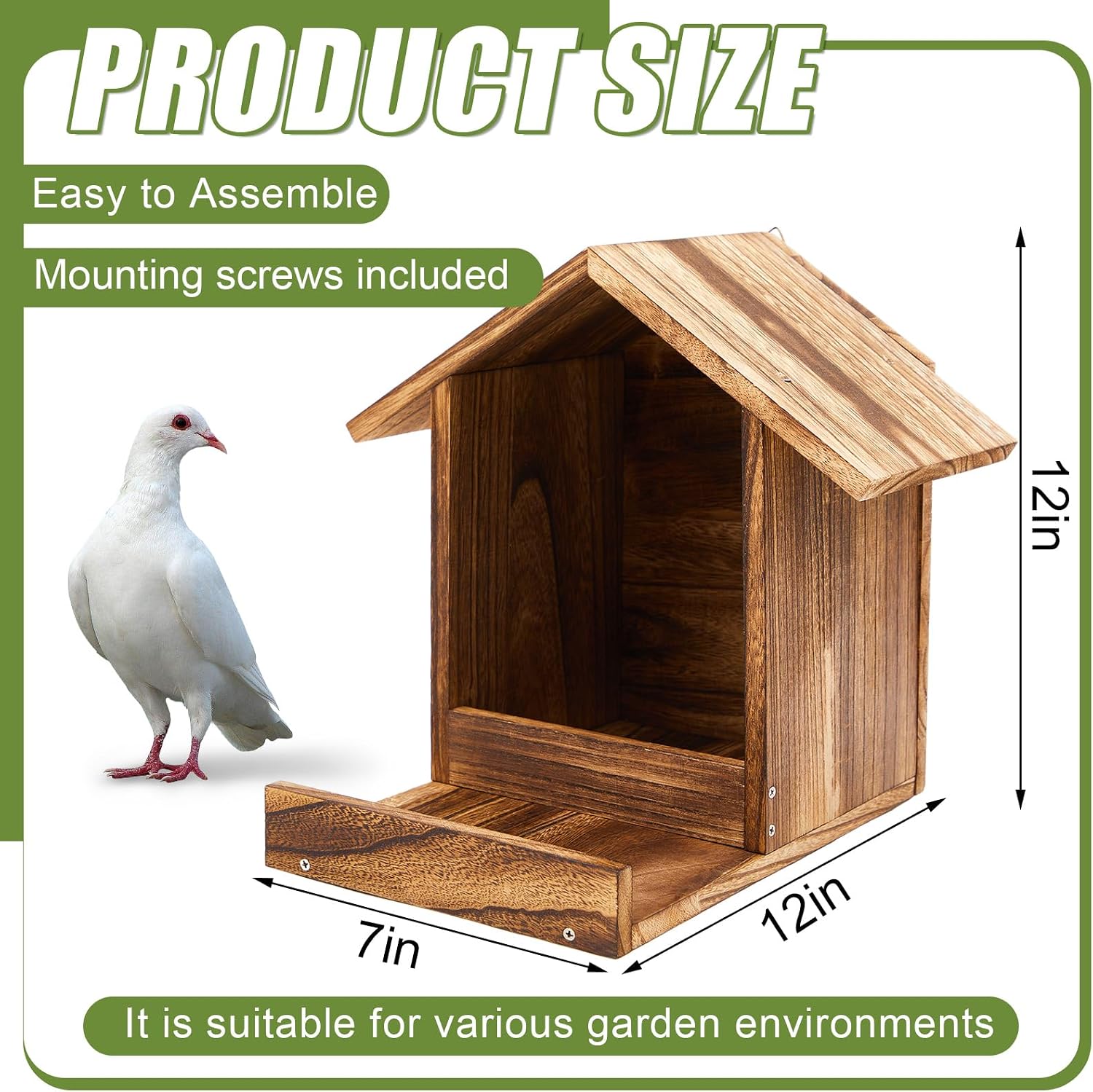 Novabright 12 Inch Large Carbonized Weatherproof Wooden Nesting Box for Mourning Doves Outdoor Roosting Bird Nest for Cage Birdhouse Garden Decor Compatible for Doves, Pigeons, and Small Owls